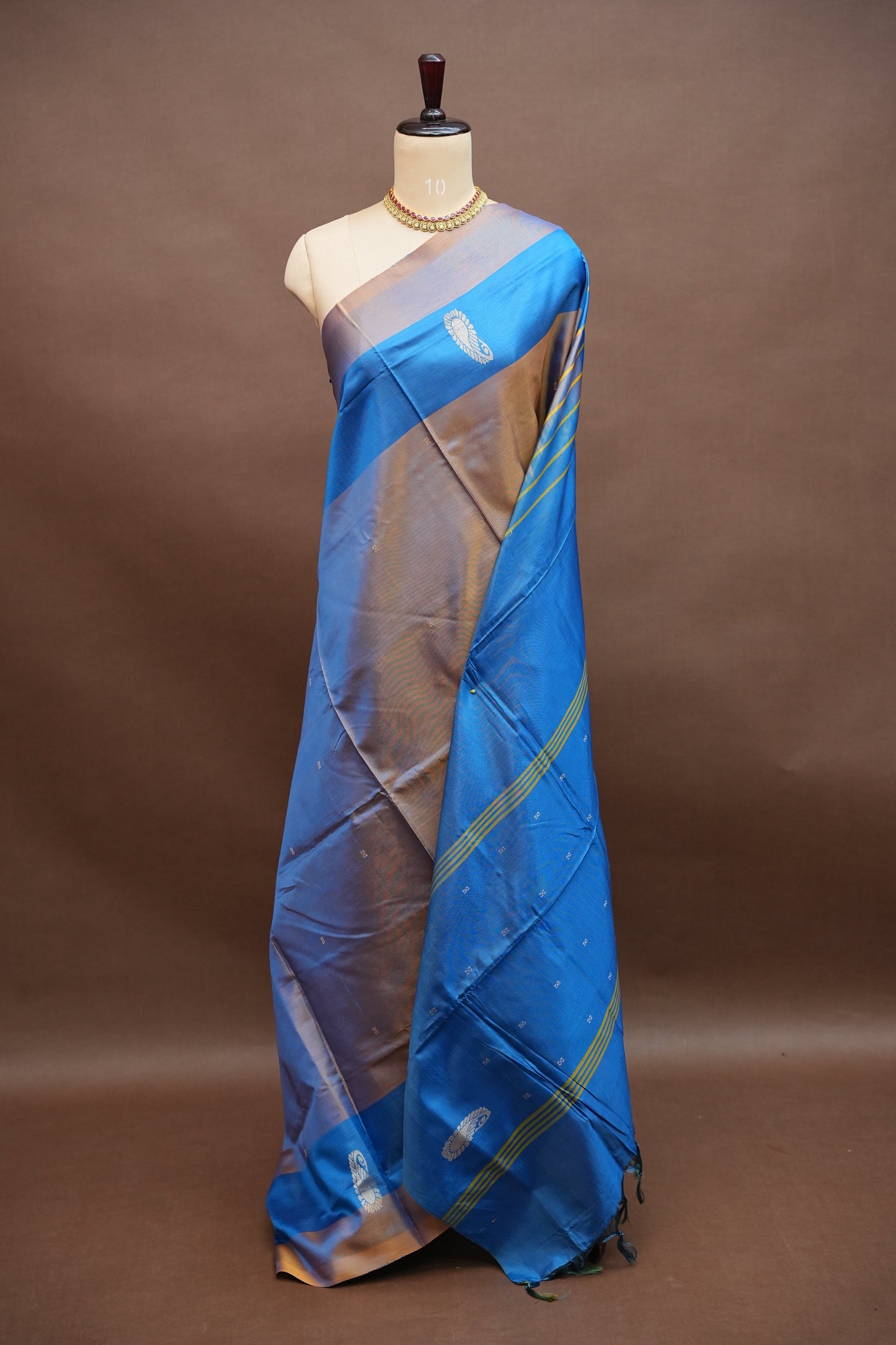 Vegan Silk Saree – Brown and Blue