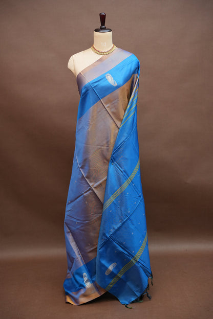 Vegan Silk Saree – Brown and Blue