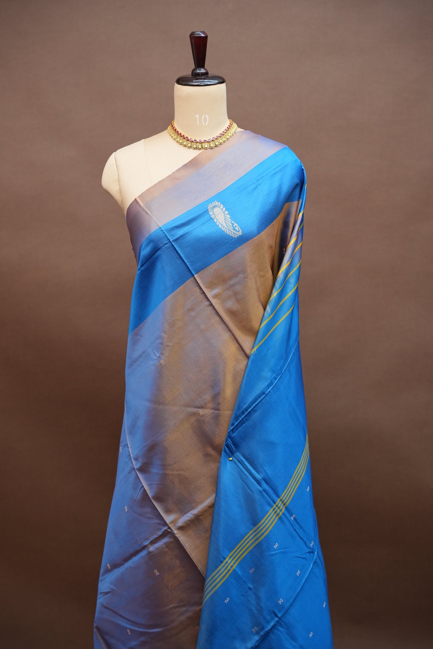 Vegan Silk Saree – Brown and Blue