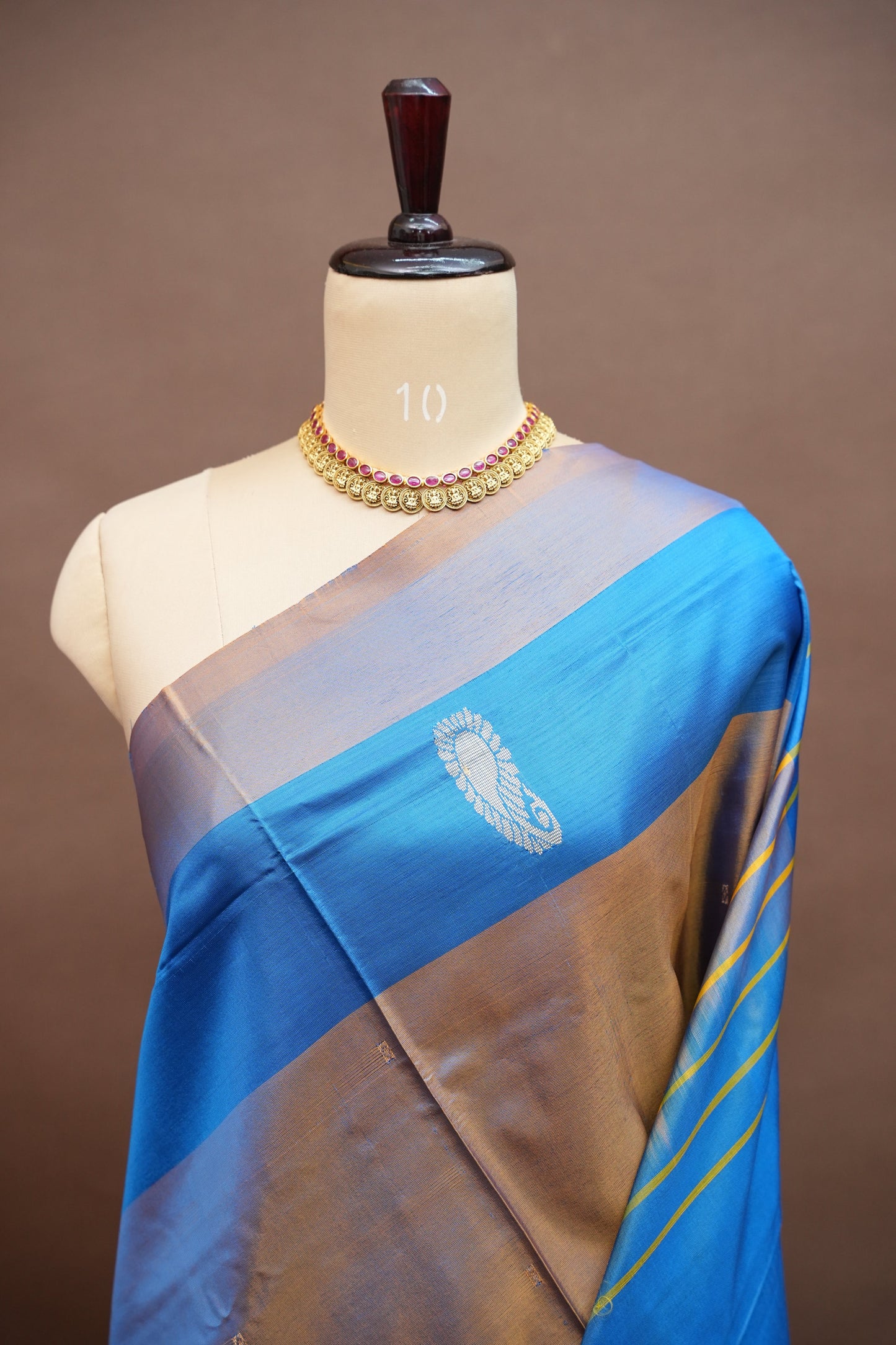 Vegan Silk Saree – Brown and Blue