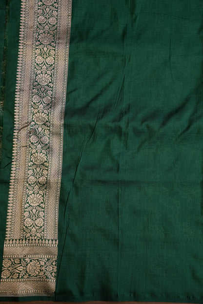 Pure Handloom Silk Katan Banaras Saree - Emerald Green|Silk Mark Certified
