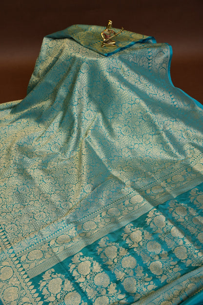 Pure Handloom Silk Katan Banaras Saree - Blue|Silk Mark Certified