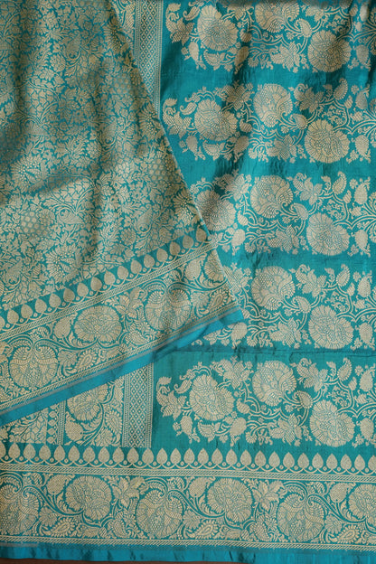 Pure Handloom Silk Katan Banaras Saree - Blue|Silk Mark Certified