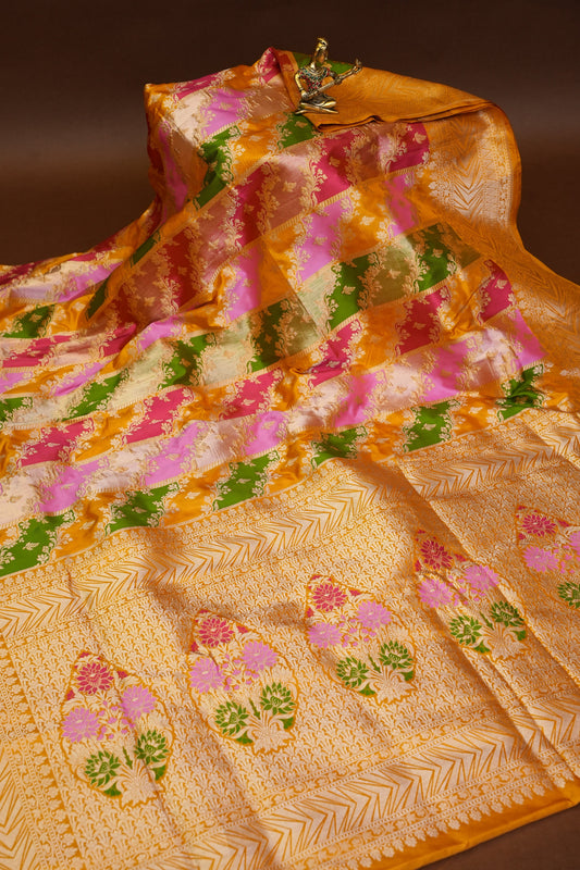 Rangkat Pure Silk Katan Banaras Saree - Yellow|Silk Mark Certified