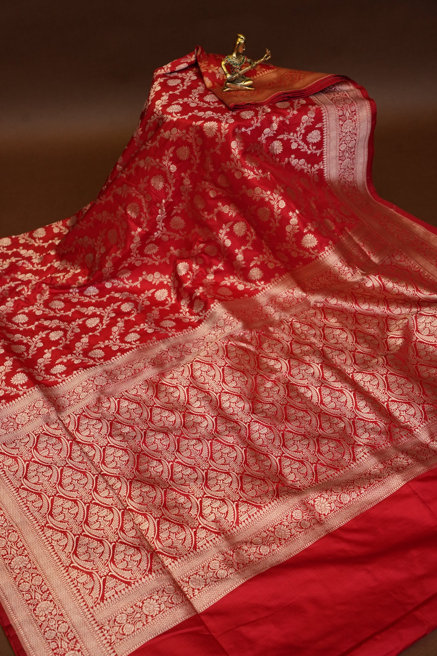 Pure Handloom Silk Katan Banaras Saree - Red|Silk Mark Certified