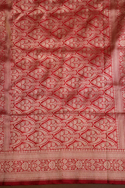 Pure Handloom Silk Katan Banaras Saree - Red|Silk Mark Certified