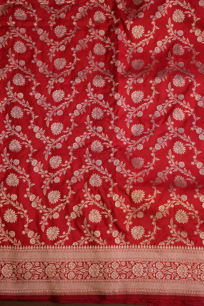Pure Handloom Silk Katan Banaras Saree - Red|Silk Mark Certified