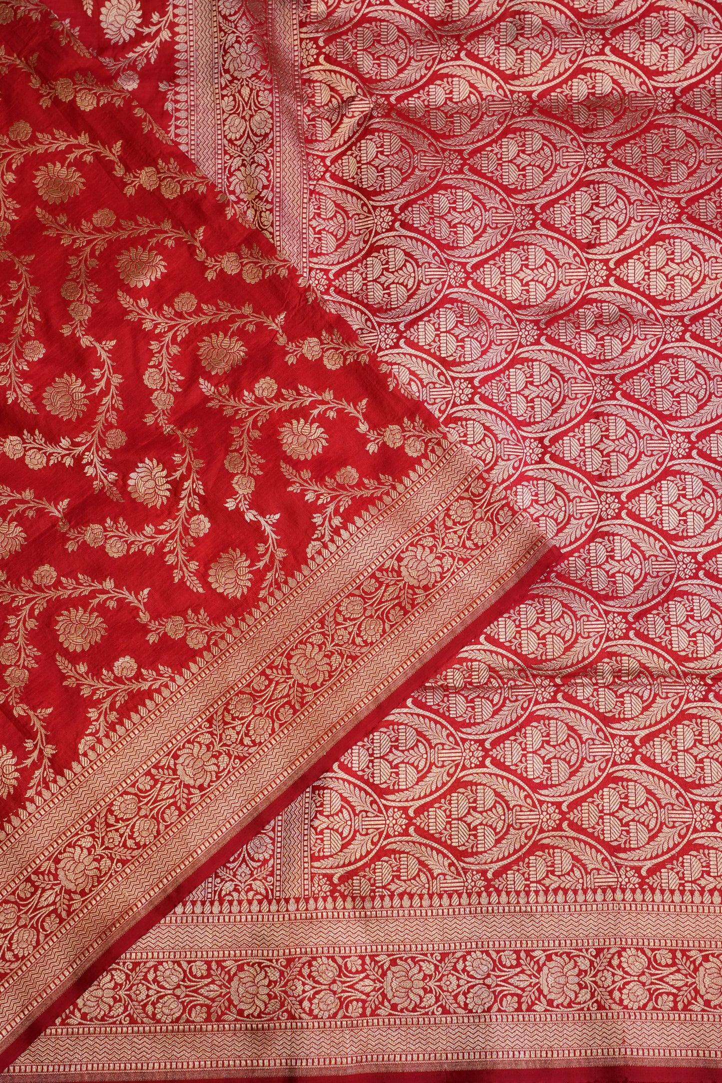 Pure Handloom Silk Katan Banaras Saree - Red|Silk Mark Certified