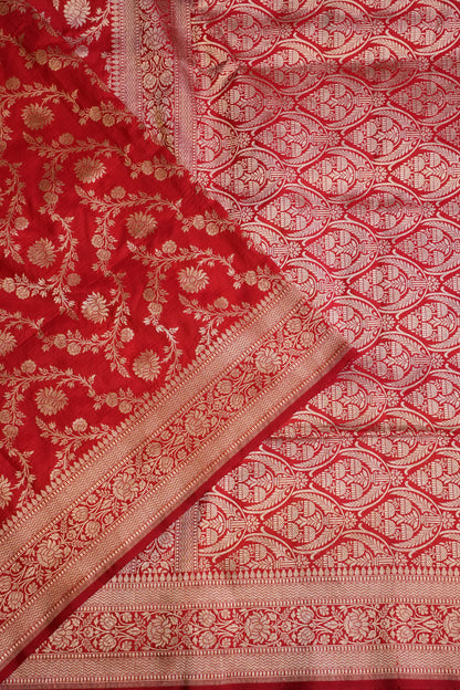 Pure Handloom Silk Katan Banaras Saree - Red|Silk Mark Certified