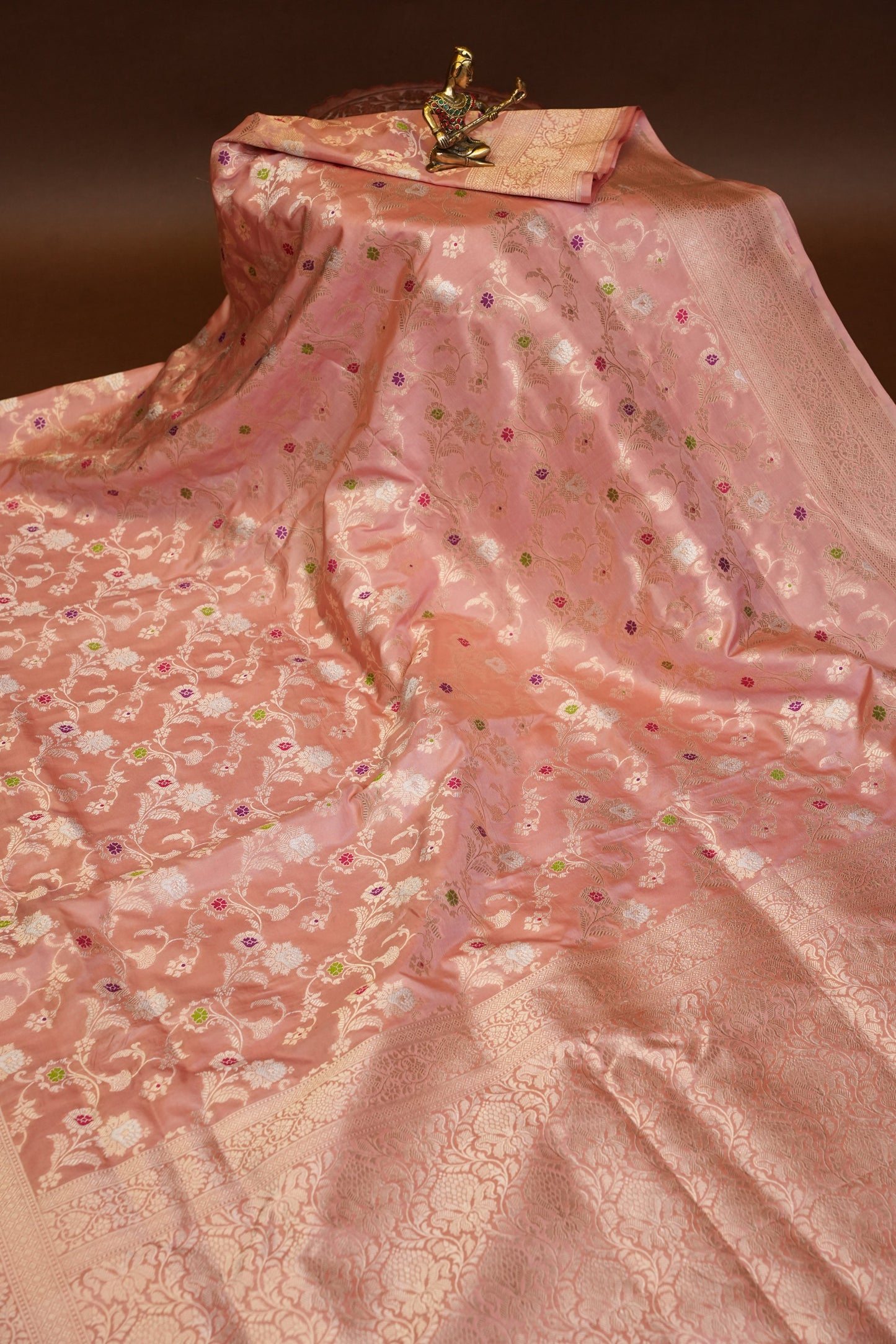 Pure Handloom Silk Katan Banaras Saree - Pinkish Peach|Silk Mark Certified
