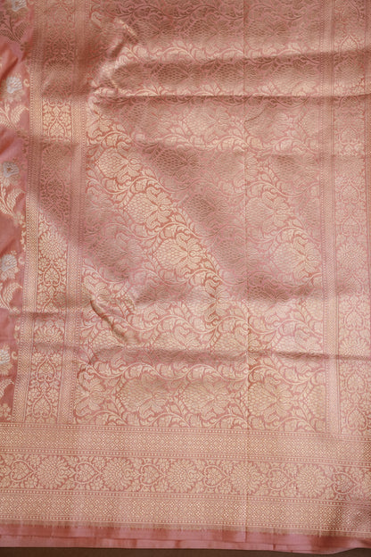 Pure Handloom Silk Katan Banaras Saree - Pinkish Peach|Silk Mark Certified