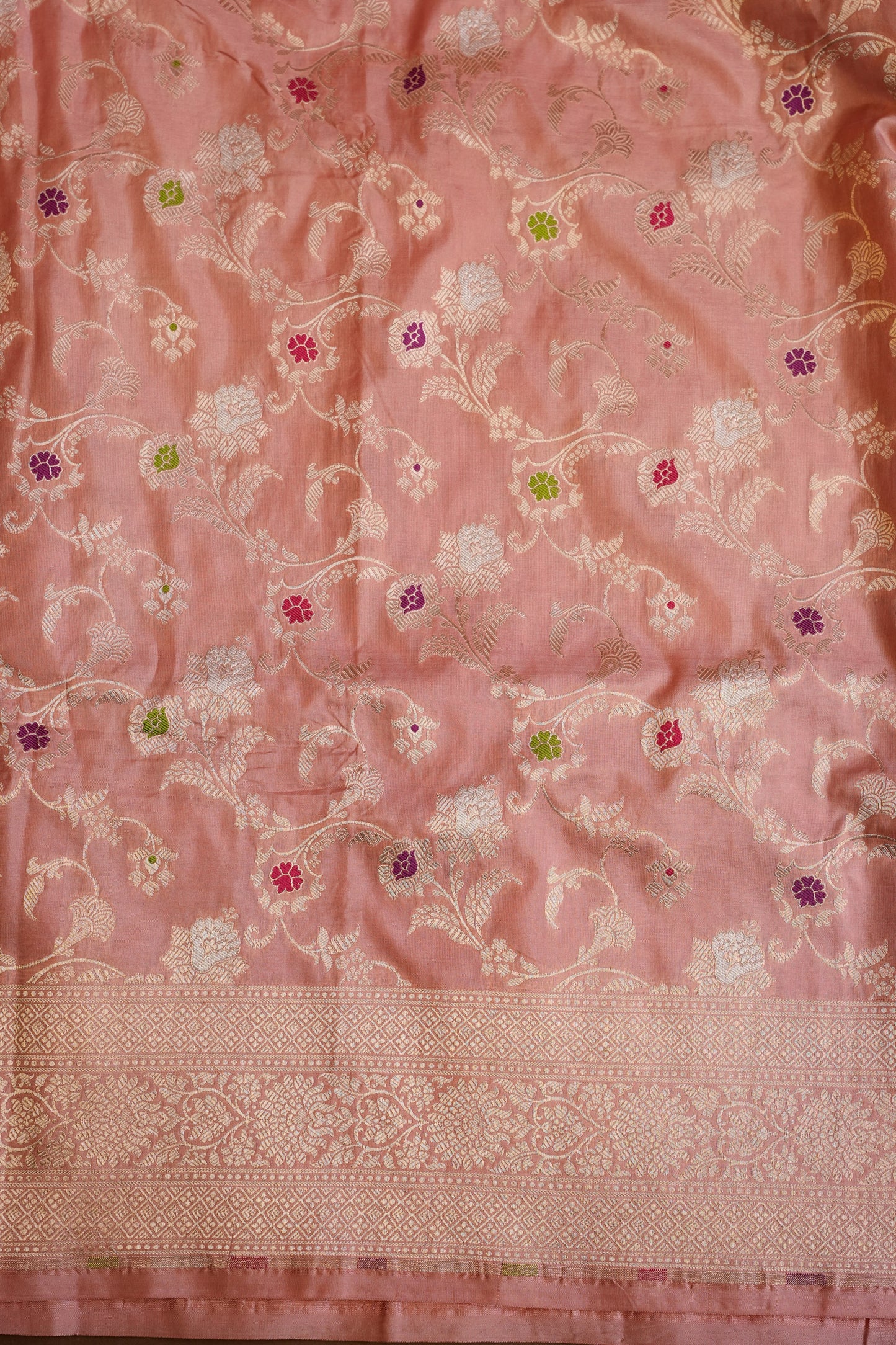 Pure Handloom Silk Katan Banaras Saree - Pinkish Peach|Silk Mark Certified