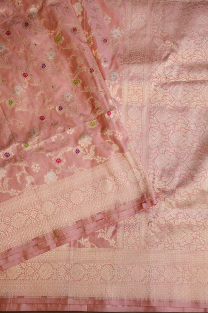 Pure Handloom Silk Katan Banaras Saree - Pinkish Peach|Silk Mark Certified