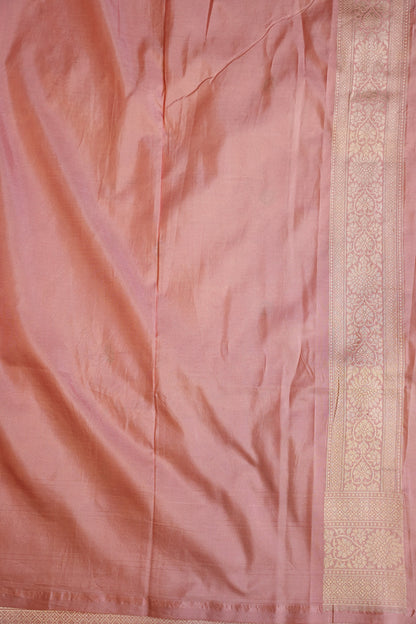 Pure Handloom Silk Katan Banaras Saree - Pinkish Peach|Silk Mark Certified