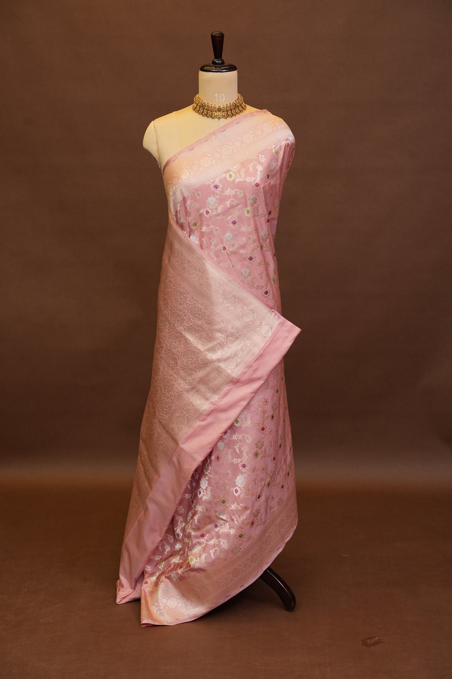 Pure Handloom Silk Katan Banaras Saree - Pinkish Peach|Silk Mark Certified