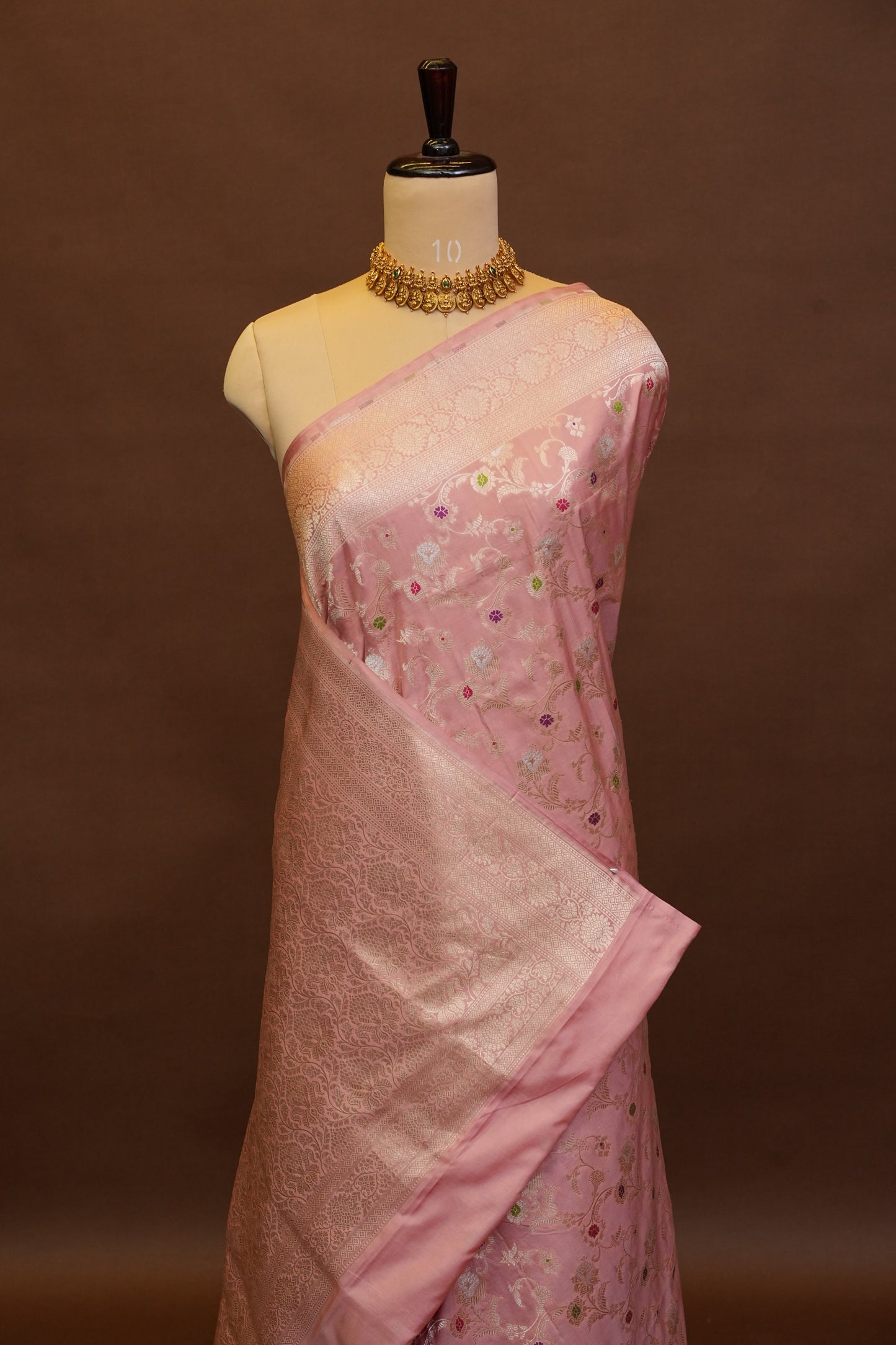 Pure Handloom Silk Katan Banaras Saree - Pinkish Peach|Silk Mark Certified