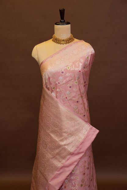 Pure Handloom Silk Katan Banaras Saree - Pinkish Peach|Silk Mark Certified