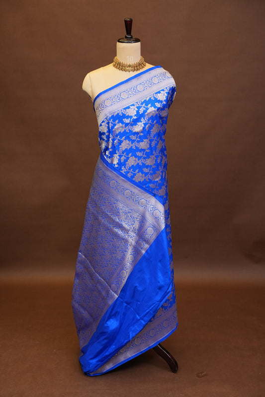 Pure Handloom Silk Katan Banaras Saree - Ink Blue|Silk Mark Certified