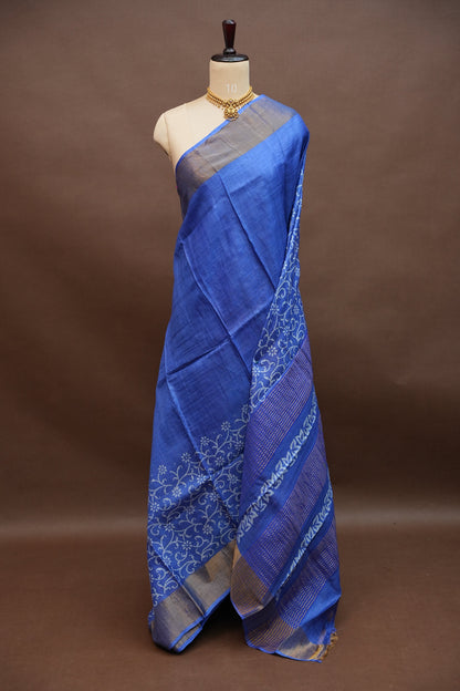 Pure Tussar Silk Saree in Royal Blue|Silk Mark Certified