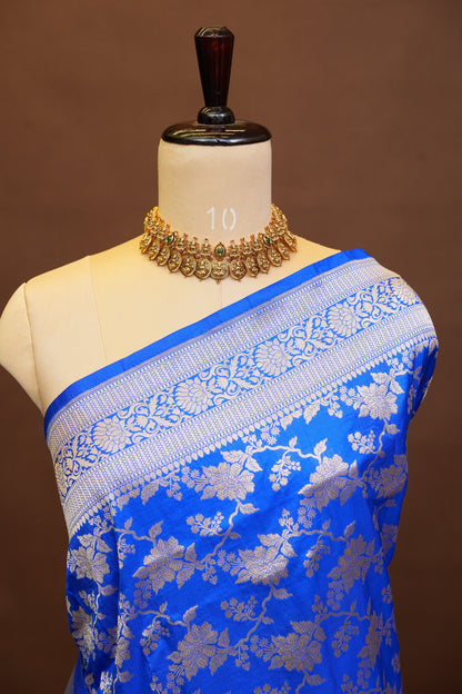 Pure Handloom Silk Katan Banaras Saree - Ink Blue|Silk Mark Certified