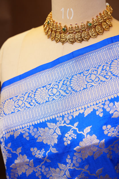Pure Handloom Silk Katan Banaras Saree - Ink Blue|Silk Mark Certified