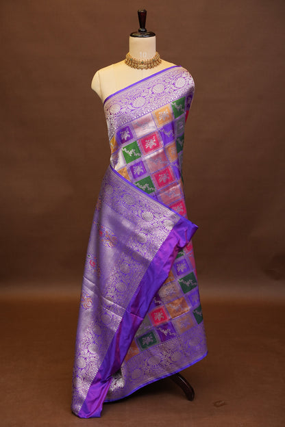 Rangkat Pure Silk Katan Banaras Sarees - Purple-silk mark |Silk Mark Certified