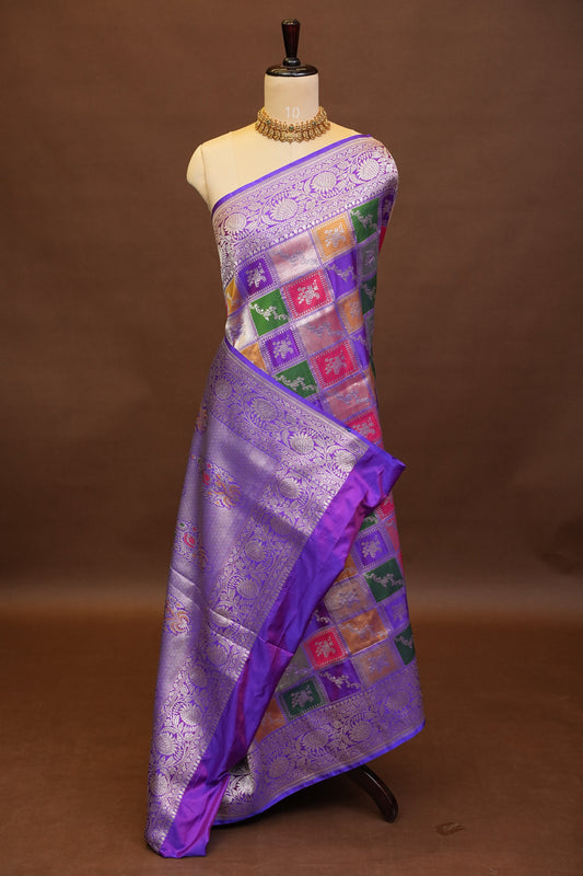 Rangkat Pure Silk Katan Banaras Sarees - Purple-silk mark |Silk Mark Certified