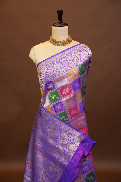 Rangkat Pure Silk Katan Banaras Sarees - Purple-silk mark |Silk Mark Certified
