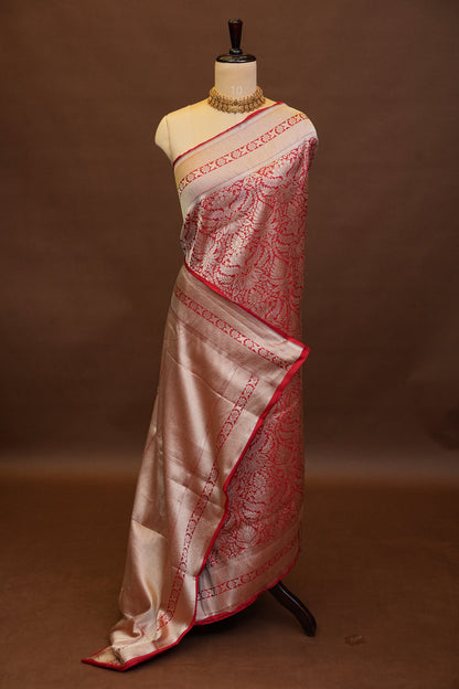 Pure Handloom Silk Katan Banaras Saree - Red|Silk Mark Certified