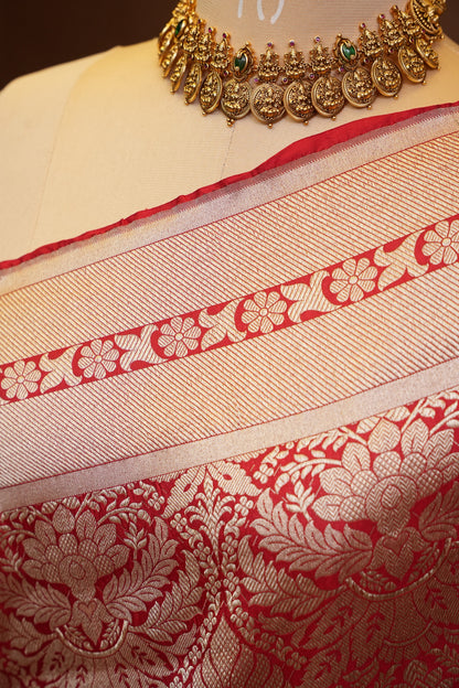Pure Handloom Silk Katan Banaras Saree - Red|Silk Mark Certified