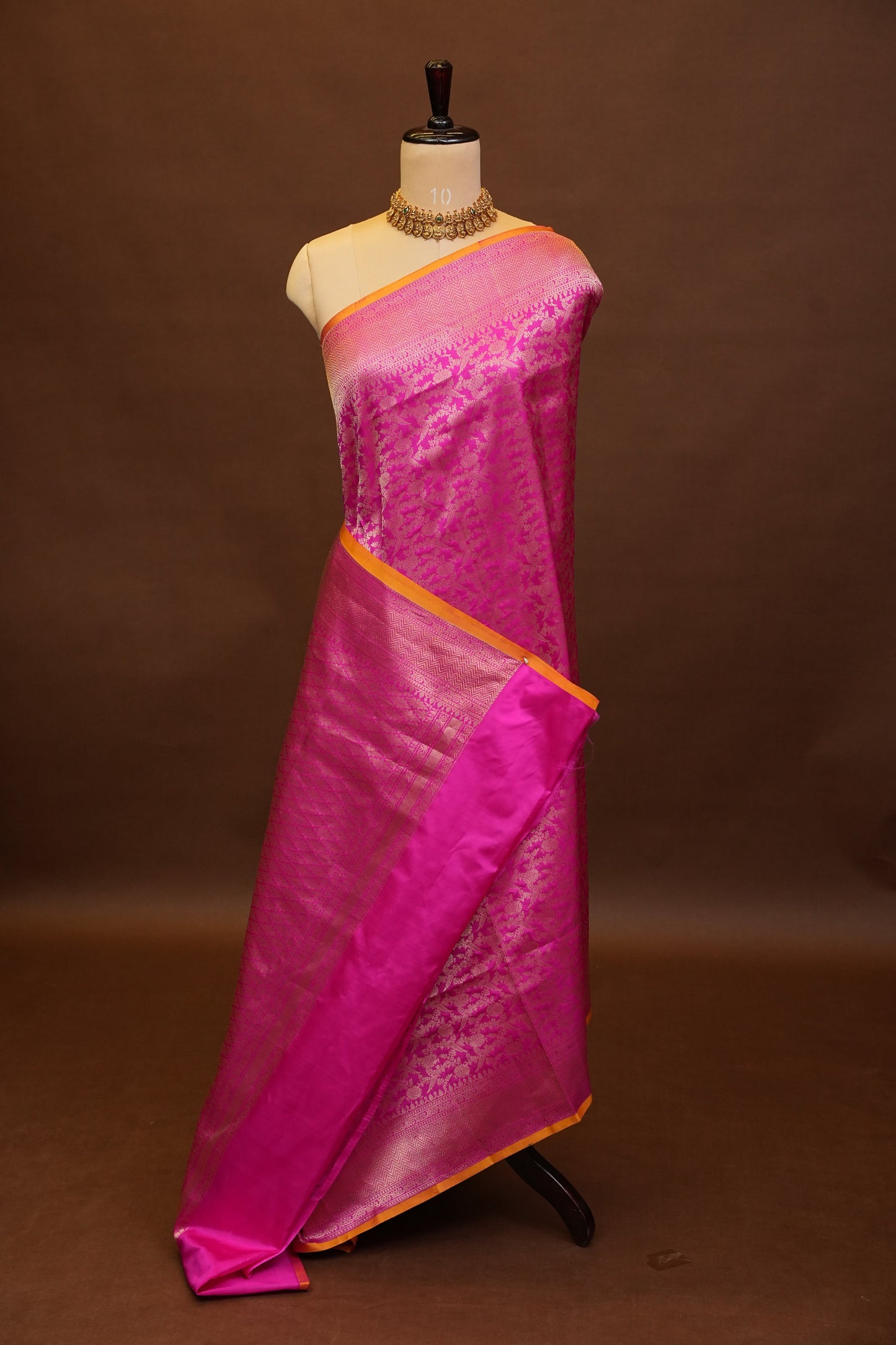 Pure Handloom Silk Katan Banaras Saree - Hot Pink|Silk Mark Certified