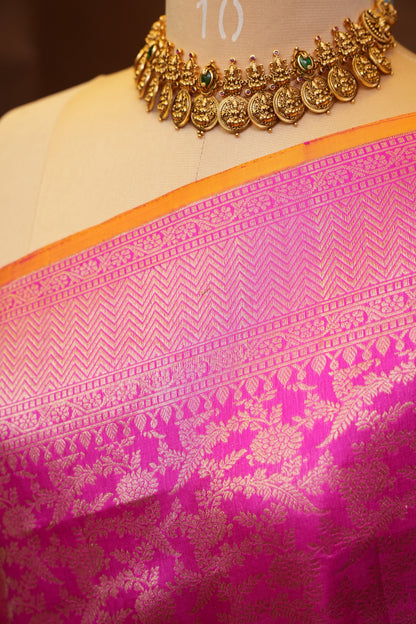 Pure Handloom Silk Katan Banaras Saree - Hot Pink|Silk Mark Certified