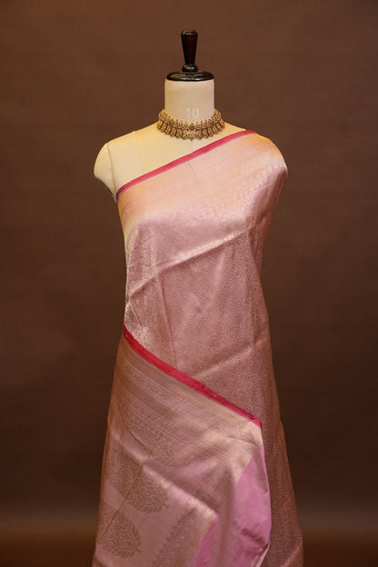 Pure Handloom Silk Katan Banaras Saree - Pinkish Peach|Silk Mark Certified