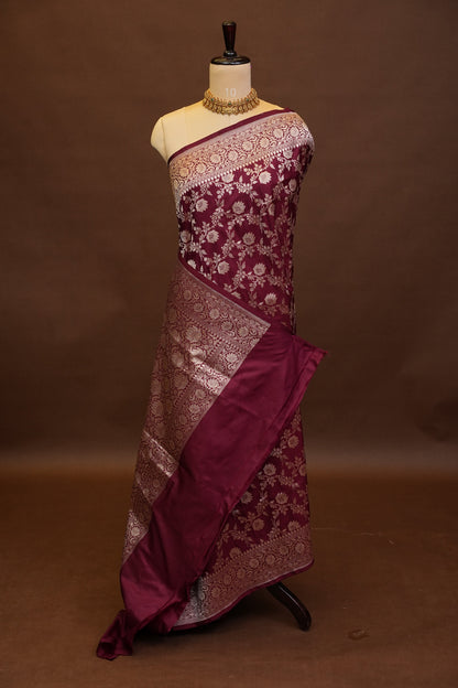 Pure Handloom Silk Katan Banaras Saree - Maroon|Silk Mark Certified