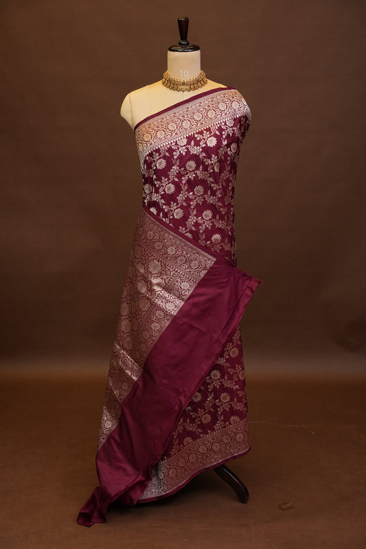 Pure Handloom Silk Katan Banaras Saree - Maroon|Silk Mark Certified