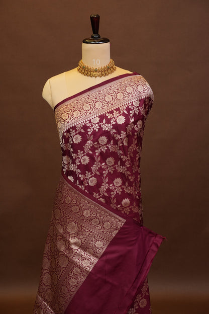 Pure Handloom Silk Katan Banaras Saree - Maroon|Silk Mark Certified