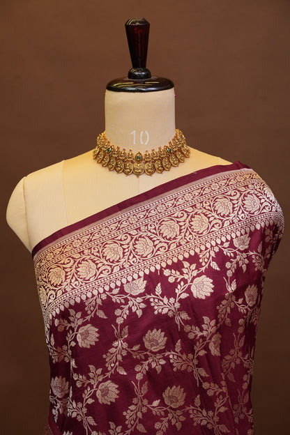 Pure Handloom Silk Katan Banaras Saree - Maroon|Silk Mark Certified