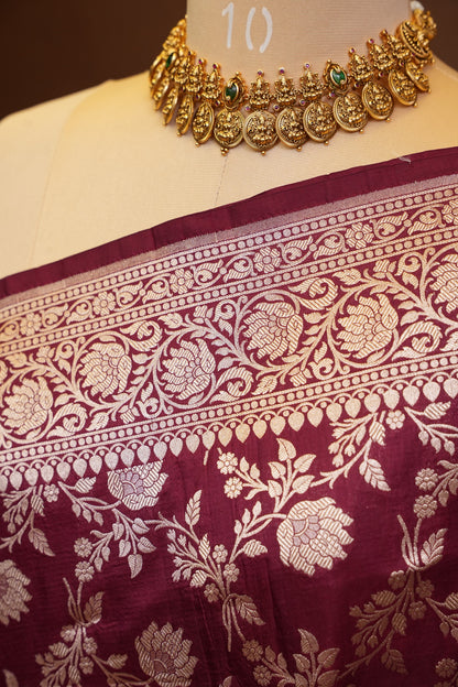 Pure Handloom Silk Katan Banaras Saree - Maroon|Silk Mark Certified