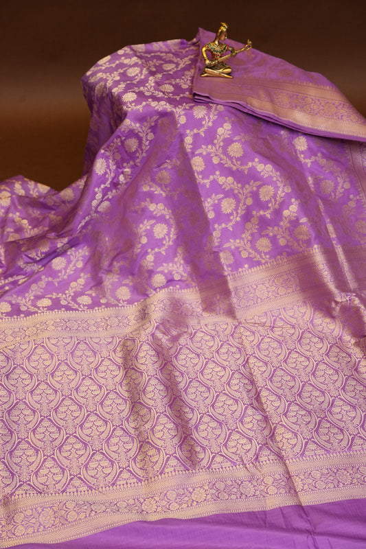 Pure Handloom Silk Katan Banaras Saree - Lavender|Silk Mark Certified