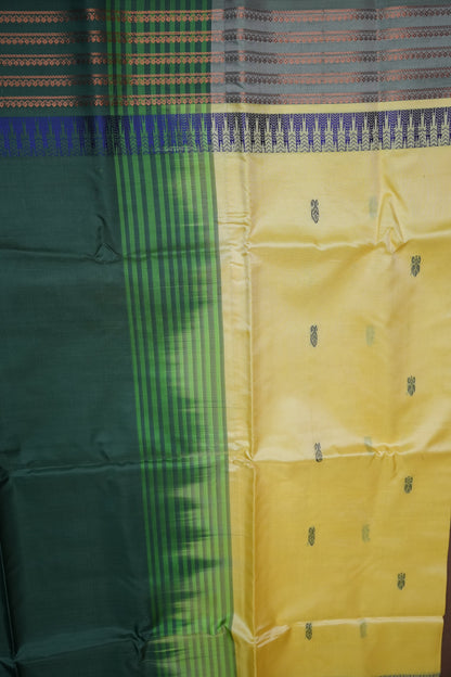 Vegan Saree – Lemon Yellow & Bottle Green with Woven Zari Stripes