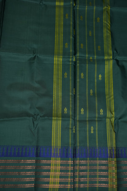 Vegan Saree – Lemon Yellow & Bottle Green with Woven Zari Stripes