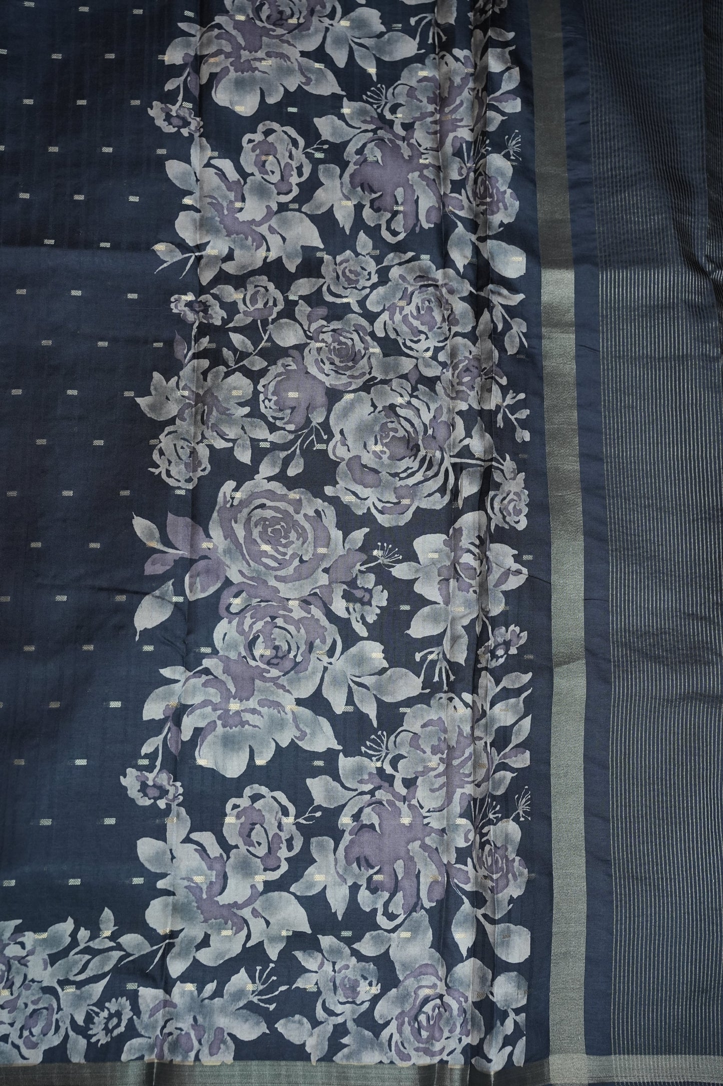 Semi Raw Silk Floral Print Saree – Grayish black