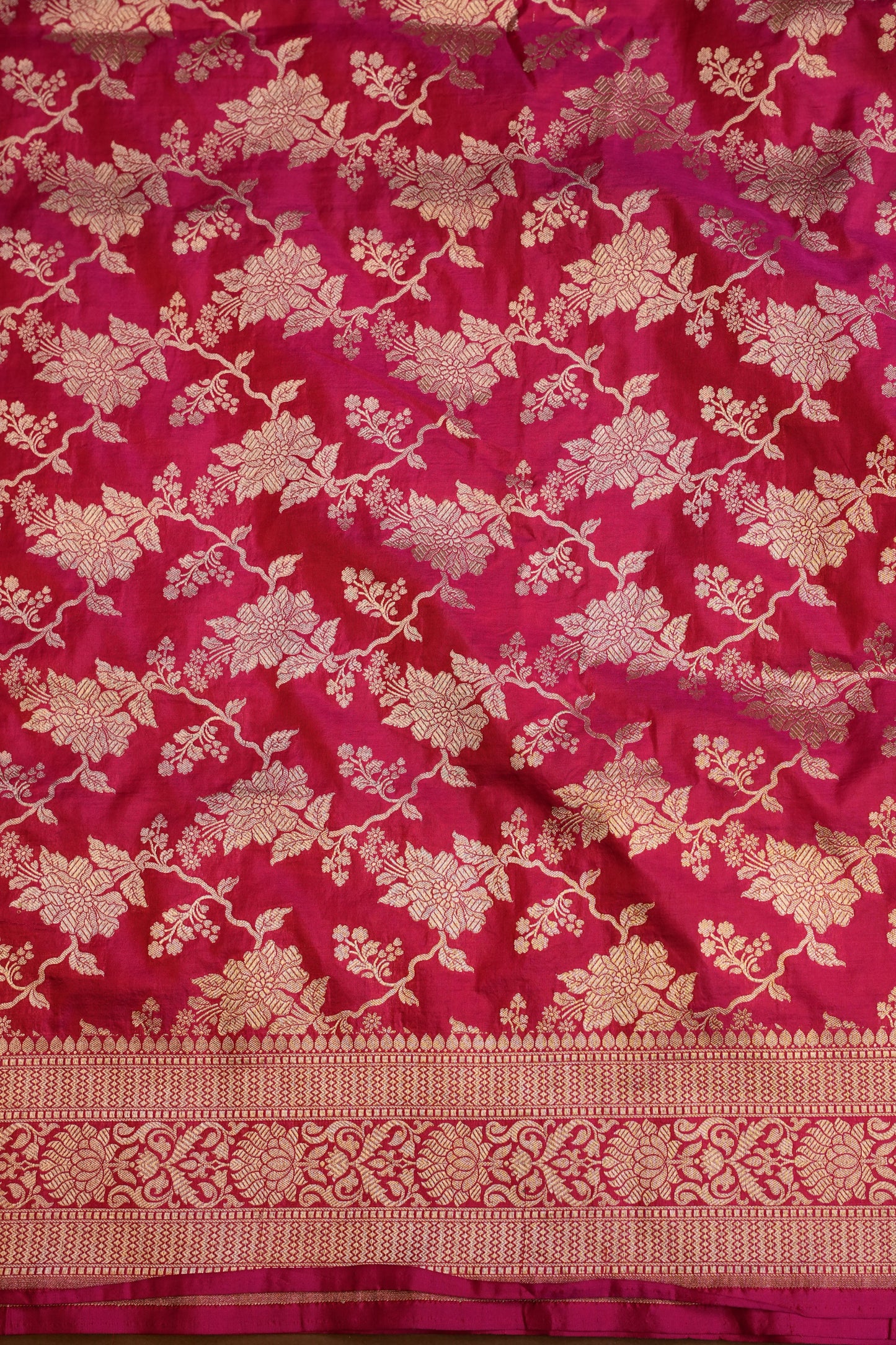 Pure Handloom Silk Katan Banaras Saree - Pink|Silk Mark Certified