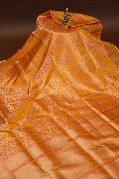 Pure Handloom Silk Katan Banaras Saree - Mustard Yellow|Silk Mark Certified