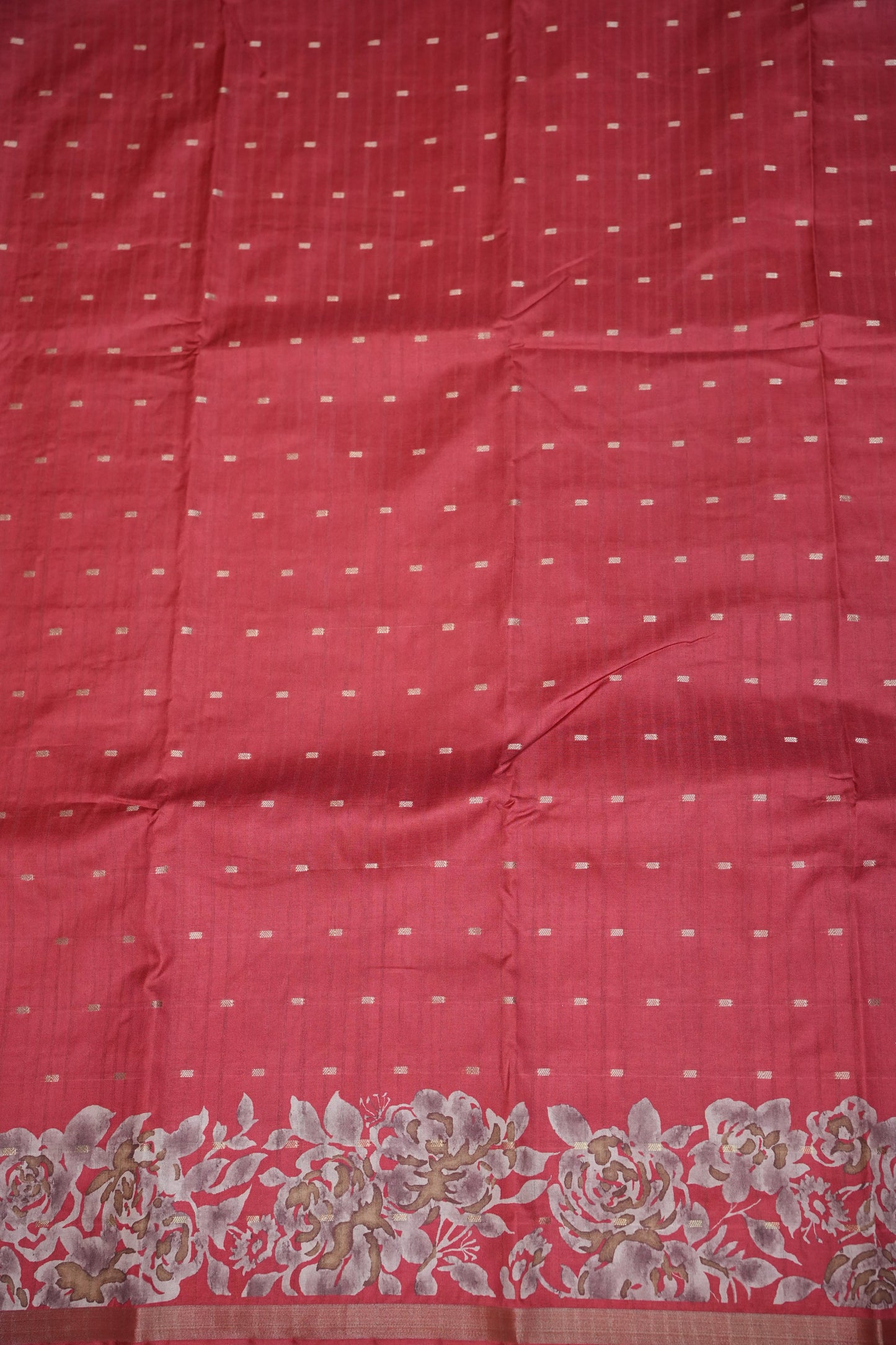 Semi Raw Silk Floral Print Saree – Vermillion Orange