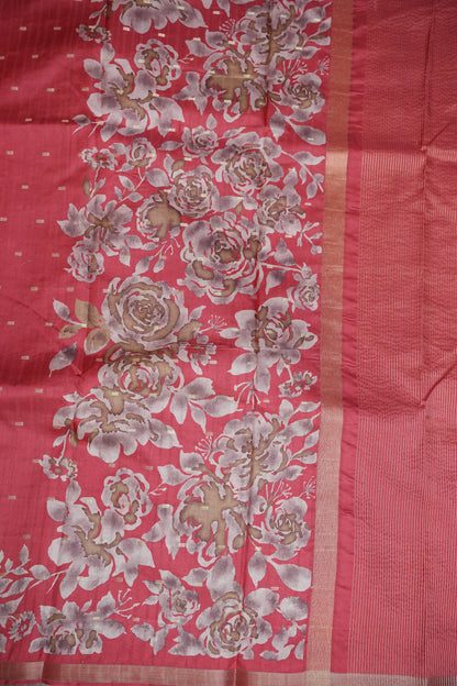 Semi Raw Silk Floral Print Saree – Vermillion Orange