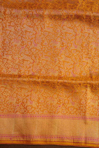 Pure Handloom Silk Katan Banaras Saree - Mustard Yellow|Silk Mark Certified