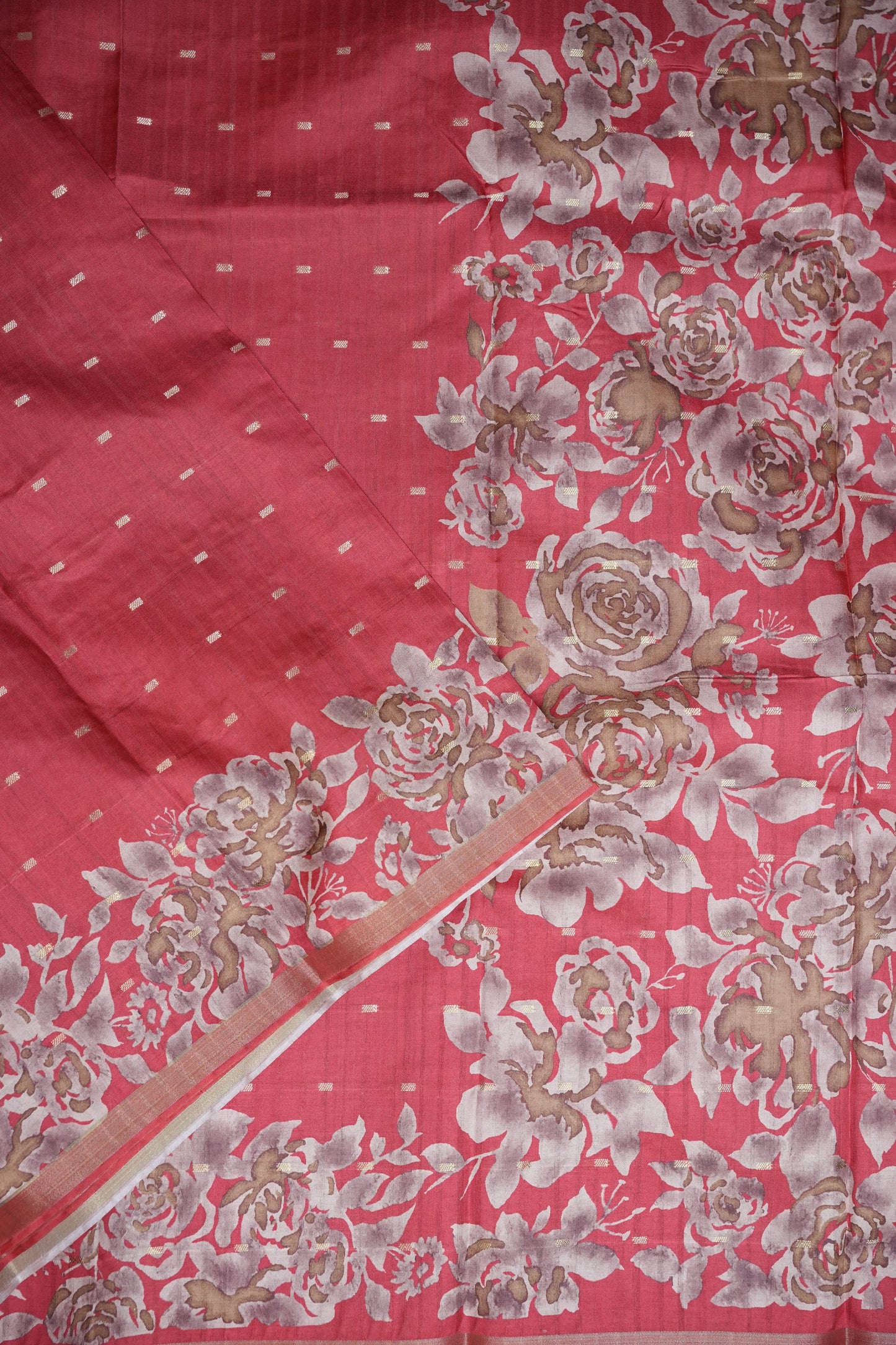 Semi Raw Silk Floral Print Saree – Vermillion Orange