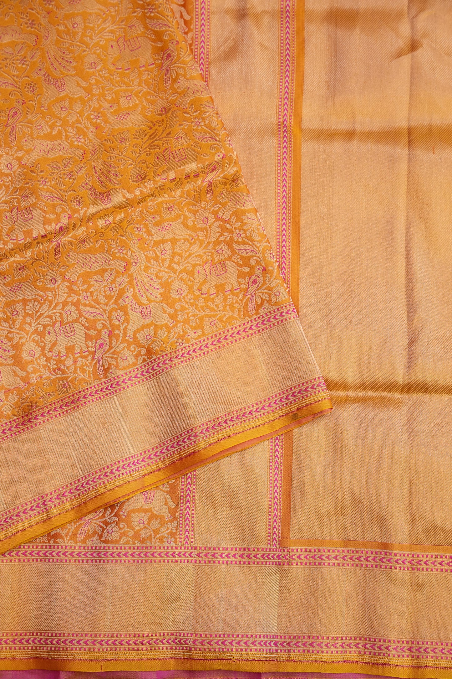Pure Handloom Silk Katan Banaras Saree - Mustard Yellow|Silk Mark Certified