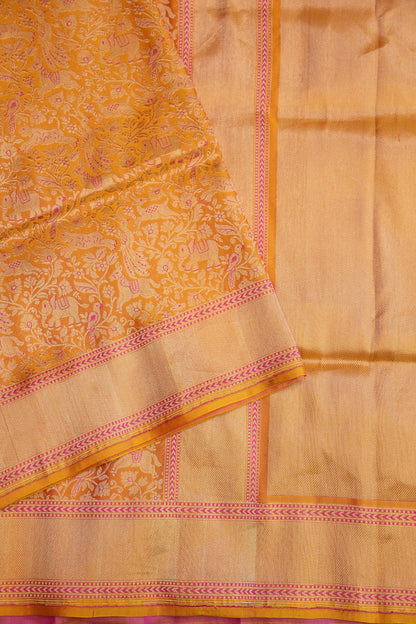 Pure Handloom Silk Katan Banaras Saree - Mustard Yellow|Silk Mark Certified